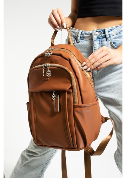 Button Kadın Saten Ayarlanbilir Askılı Sırt Çantası