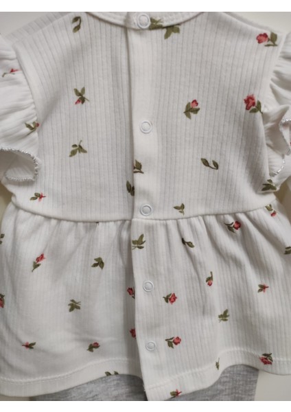 Pamuk Kız Bebek Fitilli Çicek Desenli Fiyonk Detaylı Alt Üst Pijama Takımı
