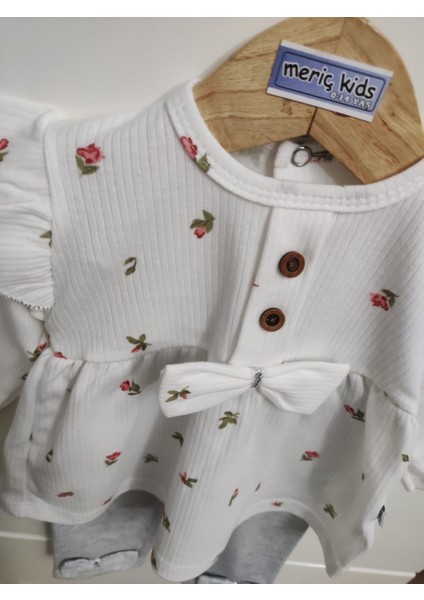 Pamuk Kız Bebek Fitilli Çicek Desenli Fiyonk Detaylı Alt Üst Pijama Takımı
