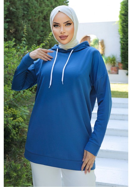 Muel Butik Kapşonlu Tunik Mavi - 10035.1778.