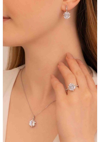 Baget Taşlı Prenses Gümüş Set