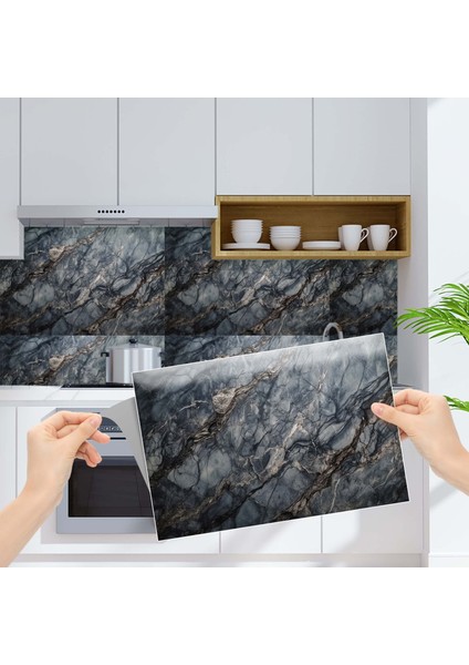 4 Adet Pvc Karo Kendinden Yapışkanlı Banyo Mutfak Fayans Kaplama 41 x 62 cm Siyah Mermer fiyatları