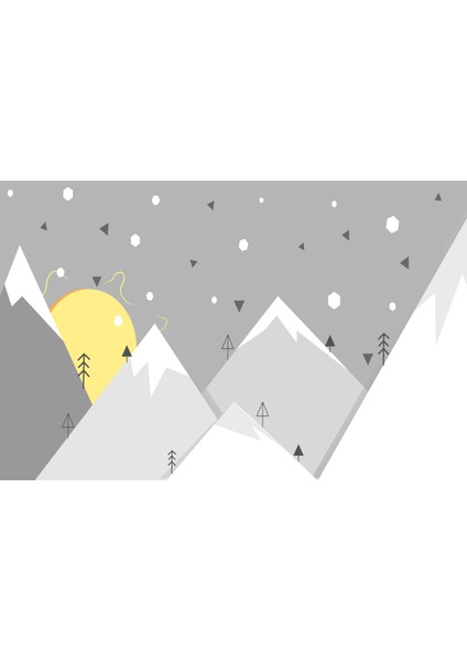 Gri Geometrik Dağ Temalı Tek Parça Duvar Kağıdı