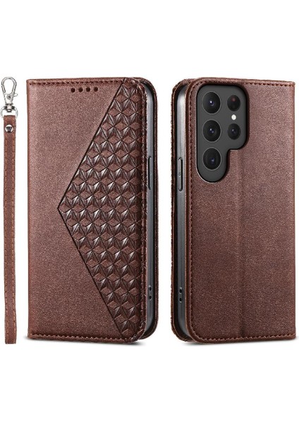 Samsung Galaxy S24 Ultra Cüzdan Eşkenar Dörtgen Şekli El Kayışı Kullanımı Için Flip Case (Yurt Dışından)