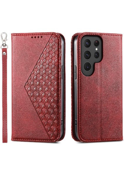 Samsung Galaxy S24 Ultra Cüzdan Eşkenar Dörtgen Şekli El Kayışı Kullanımı Için Flip Case (Yurt Dışından)