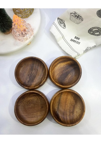 Ahşap Akasya Çerezlik 4 Lu Yuvarlak 10 cm fiyatları