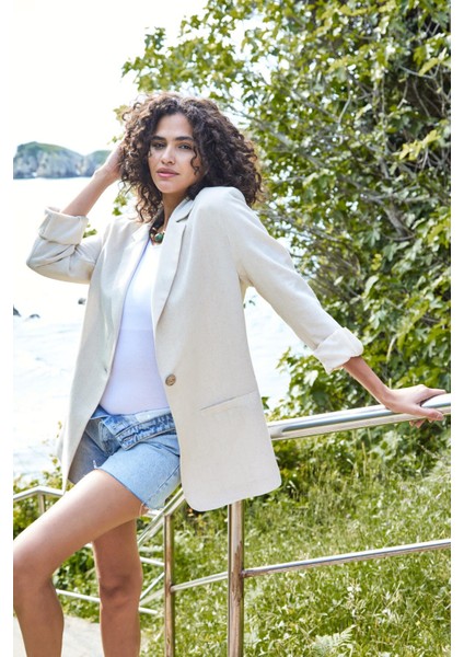 Natur Keten Astarlı Blazer Ceket 27112