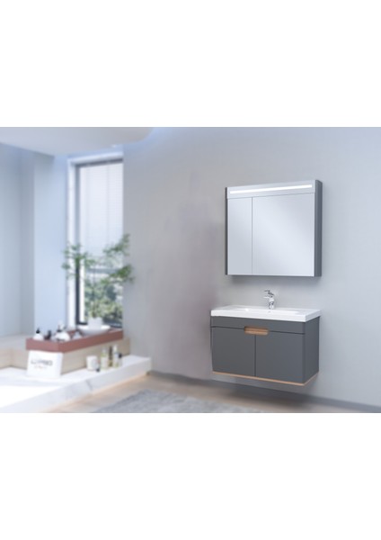 Troy 80 cm Antrasıt Grı/hazar Banyo Dolabı