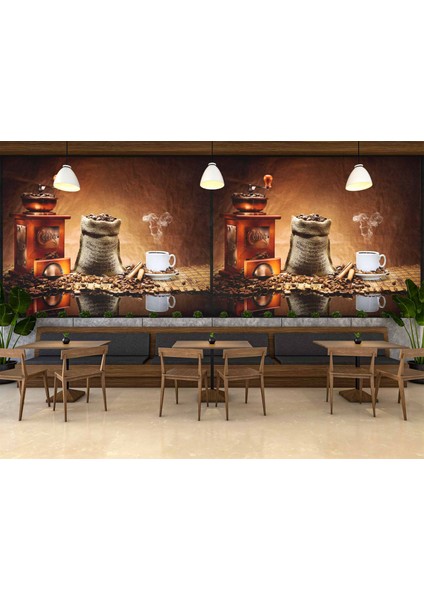 Kahve Öğütme Makineli Cafe Duvar Kağıdı Baskı