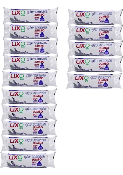 Lixo Bag J650 Jumbo Boy Çöp Poşeti (80 x 110 Cm) 10 Lu Rulo x 15 Paket Çöp Torbası Siyah 90 Lt