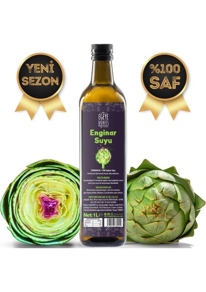 Enginar Suyu - 1 Litre-Cam Şişe - (Saf Detoks suyu, antioksidan, Konsantre Içecek, Karaciğer Dostu)