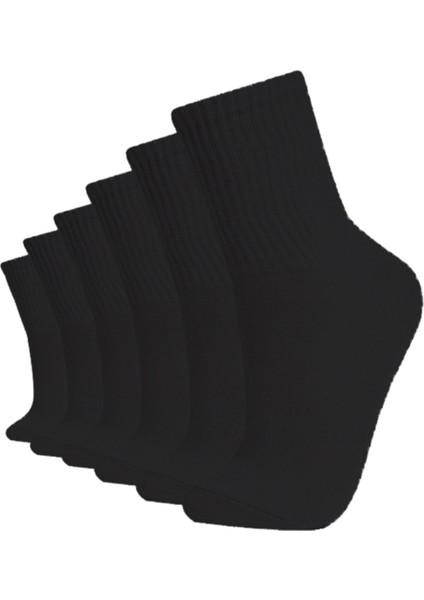 Düz Siyah Kolej Çorap Cotton 6 Çift