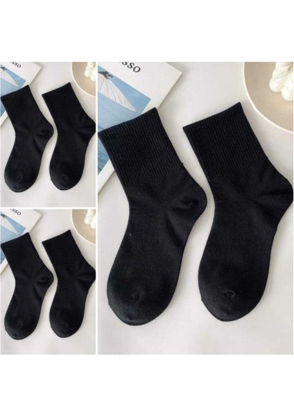 Düz Siyah Kolej Çorap Cotton 6 Çift