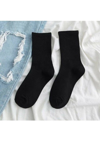 Düz Siyah Kolej Çorap Cotton 6 Çift