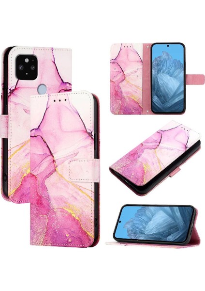 Google Piksel 5 Xl Cüzdan Pu Deri Kickstand Mermer Desen Için Kılıf (Yurt Dışından)