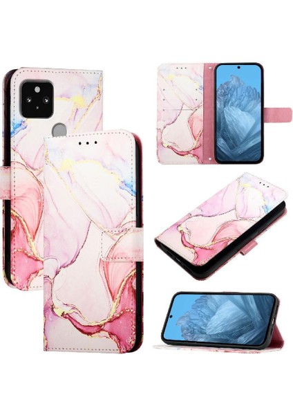 Google Piksel 5 Cüzdan Mermer Desen Kickstand Pu Deri Için Kılıf (Yurt Dışından)