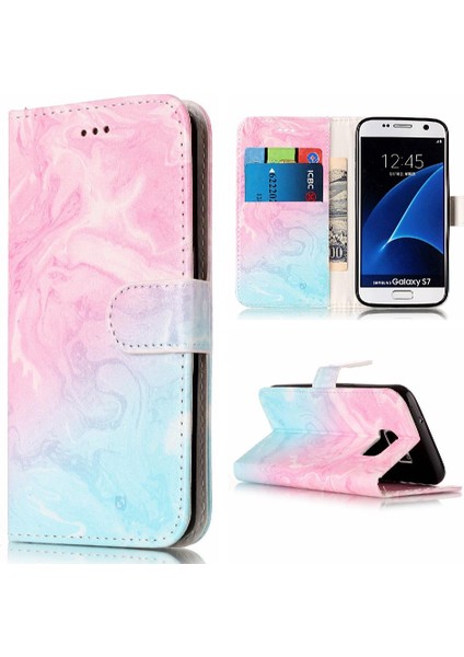 Samsung Galaxy S7 Mermer Desen Tam Koruma Pu Deri Için Flip Case (Yurt Dışından)