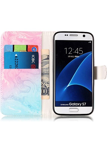 Samsung Galaxy S7 Mermer Desen Tam Koruma Pu Deri Için Flip Case (Yurt Dışından)