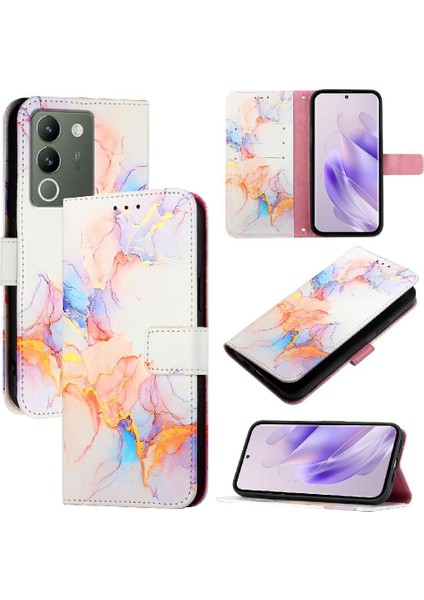 Vivo V29E 5g Pu Deri Mermer Desen Kickstand Cüzdan Için Kılıf (Yurt Dışından)