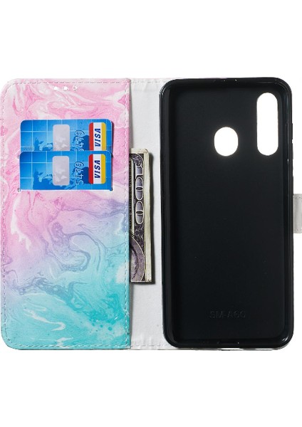 Samsung Galaxy A60 Mermer Desen Pu Deri Cüzdan Kart Için Flip Case (Yurt Dışından)