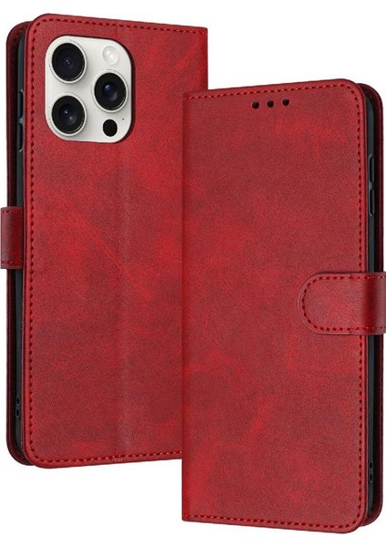 Kart Yuvası Kickstand ile IPhone 15 Pro Max Pu Deri Için Flip Case (Yurt Dışından)