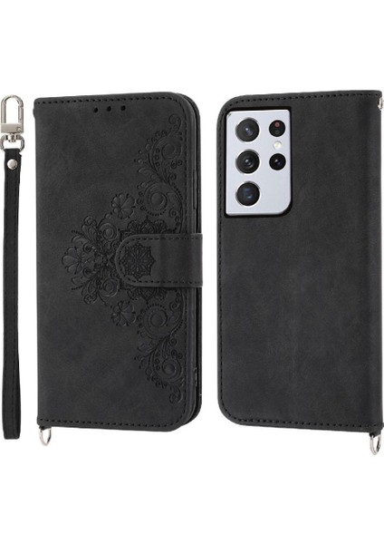 Samsung Galaxy S21 Ultra Kabartmalı Darbeye Bileklik Kartı Için Flip Case (Yurt Dışından)
