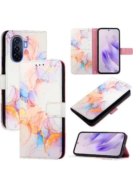 Colorful Shop Huawei Nova Y70 Artı Pu Deri Kickstand Cüzdan Mermer Desen (Yurt Dışından)