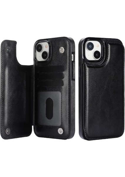 Kart Tutucu Çift Manyetik ile IPhone 15 Için Cüzdan Kılıf Pu Deri (Yurt Dışından)