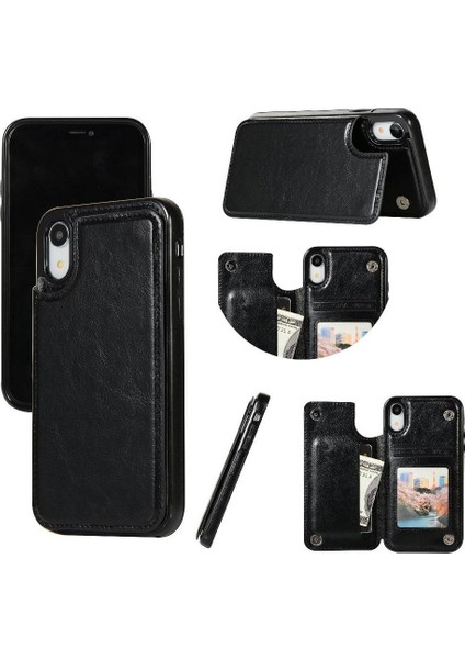 Kart Tutucu ile IPhone Xr Pu Deri Kickstand Kart Yuvaları Için Cüzdan Kılıf (Yurt Dışından)