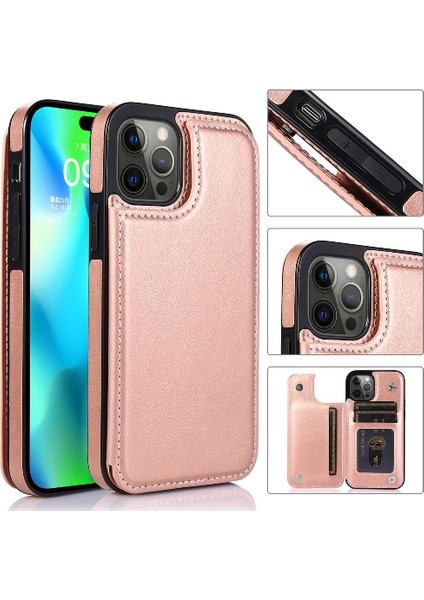Kart Tutucu Toka ile IPhone 14 Pro Kart Yuvaları Pu Deri Için Cüzdan Kılıf (Yurt Dışından)