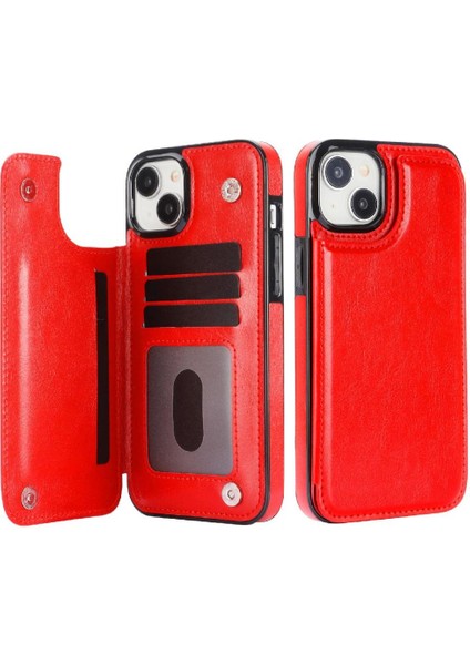 Kart Tutucu Çift Manyetik ile IPhone 15 Için Cüzdan Kılıf Pu Deri (Yurt Dışından)