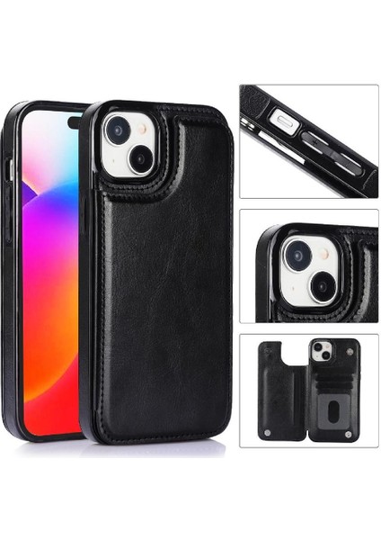 IPhone 15 Için Cüzdan Durumda Artı Kart Yuvaları Kickstand Çift Manyetik Toka (Yurt Dışından)
