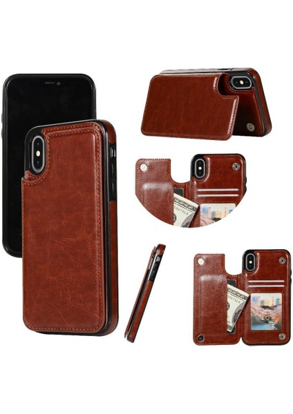 Kart Tutucu Kickstand Çift Manyetik ile IPhone Xs Max Için Cüzdan Kılıf (Yurt Dışından)