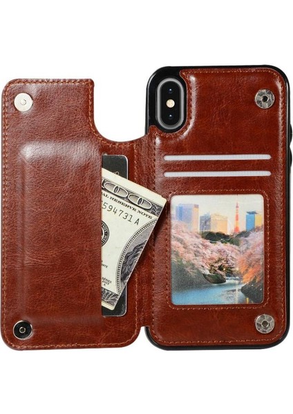 Kart Tutucu Kickstand Çift Manyetik ile IPhone Xs Max Için Cüzdan Kılıf (Yurt Dışından) indirimleri