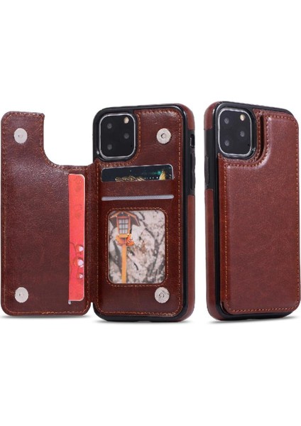 Kart Tutucu Kickstand ile IPhone 11 Pro Max Pu Deri Için Cüzdan Kılıf (Yurt Dışından)