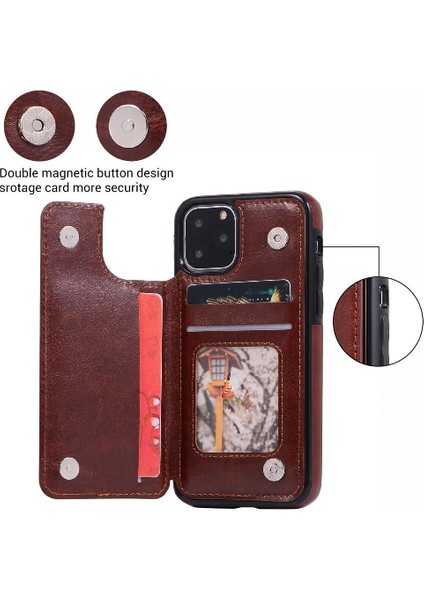 Kart Tutucu Kickstand ile IPhone 11 Pro Max Pu Deri Için Cüzdan Kılıf (Yurt Dışından)