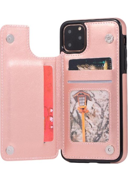 Kart Tutucu Kart Yuvaları Toka ile IPhone 11 Pro Pu Deri Için Cüzdan Kılıf (Yurt Dışından)
