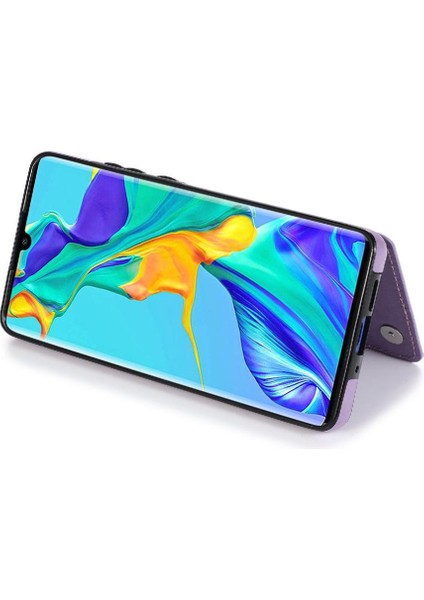 Huawei P30 Desen Çiçek Çift Düğmeler Için Kart Tutucu Kılıf ile Cüzdan (Yurt Dışından)