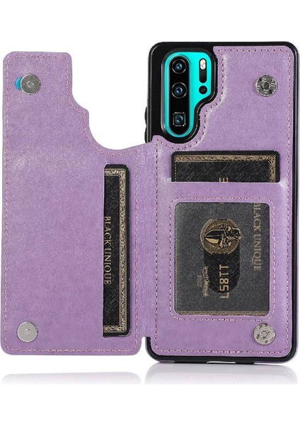 Huawei P30 Desen Çiçek Çift Düğmeler Için Kart Tutucu Kılıf ile Cüzdan (Yurt Dışından)