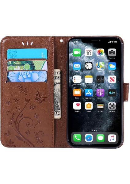 IPhone 12 Için Filp Durumda Pro Max Kart Tutucu Bilek Kayışı Pu Deri Kapatma (Yurt Dışından)