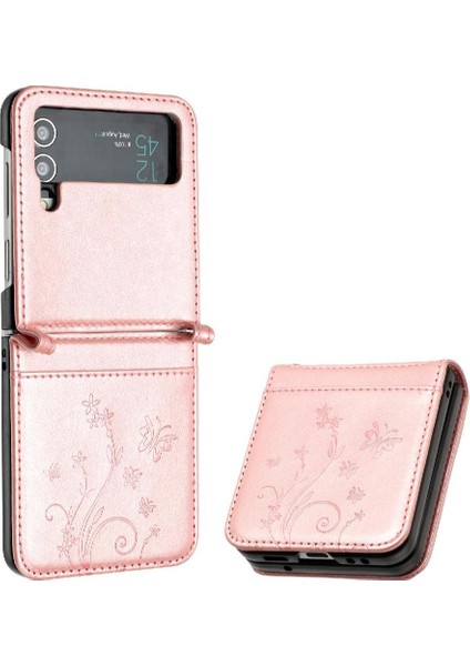 Samsung Galaxy Z Flip4 Için Filp Durumda Kart Tutucu Kickstand Bilek Kayışı Pu (Yurt Dışından)