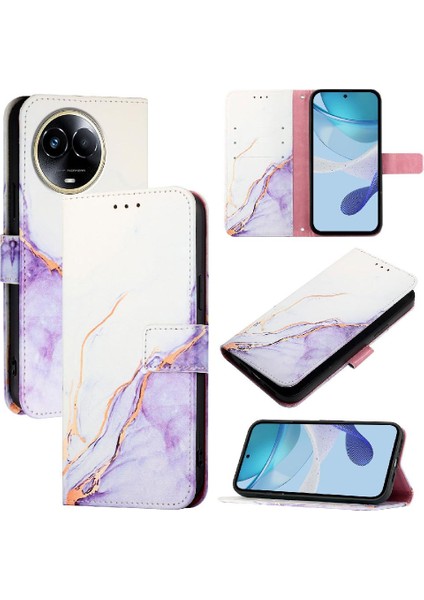 Realme 11X5G Kickstand Mermer Desen Pu Deri Cüzdan Için Kılıf (Yurt Dışından)
