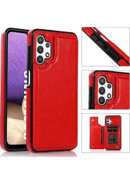Kart Pu ile Samsung Galaxy A32 5g Çift Manyetik Toka Için Cüzdan Kılıf (Yurt Dışından)