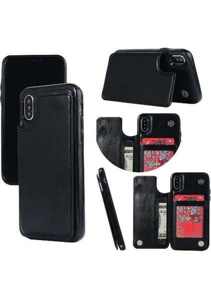 Cüzdan Kılıf IPhone X/xs Kickstand Kart Yuvaları ile Pu Deri Kart (Yurt Dışından)