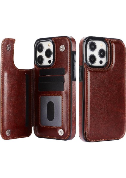 Cüzdan Kılıf IPhone 15 Pro Max Kickstand Çift Manyetik Toka ile Pu (Yurt Dışından)