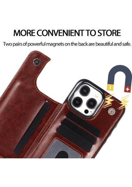 Cüzdan Kılıf IPhone 15 Pro Max Kickstand Çift Manyetik Toka ile Pu (Yurt Dışından)