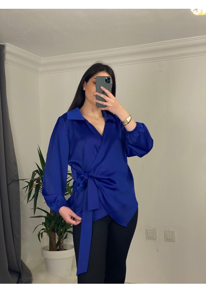 Yandan Bağlamalı Saten Bluz