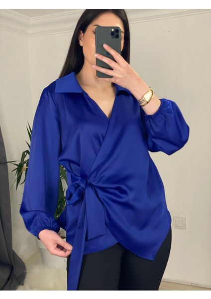 Yandan Bağlamalı Saten Bluz