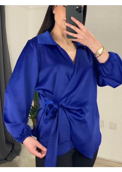 Yandan Bağlamalı Saten Bluz