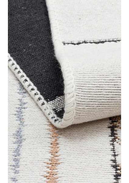 Arya AR41 Cream Black Çift Taraflı Modern Desenli Dokuma Kilim fırsatları